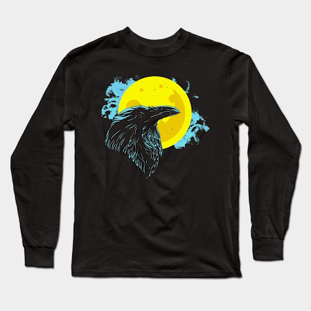 Crow With Moon Mystical Gothic Occult Raven Long Sleeve T-Shirt by Foxxy Merch